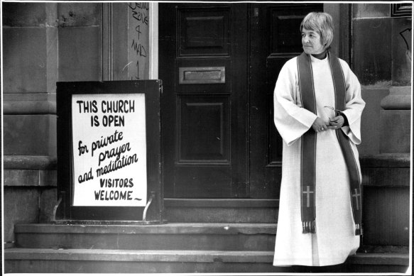 Dorothy McRae-McMahon was minister of Pitt Street Uniting church when National Action targeted the church and congregation with harassment and graffiti in 1988.