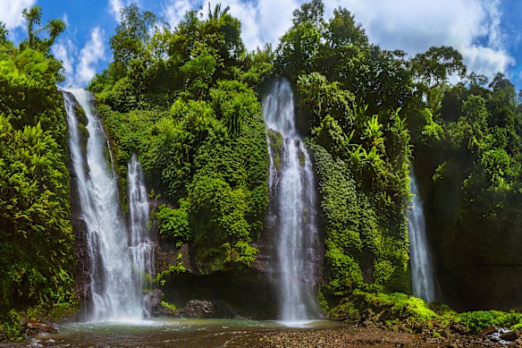 Sekumpul Waterfall, or Twin Waterfall, in the Buleleng Regency of Northern Bali.