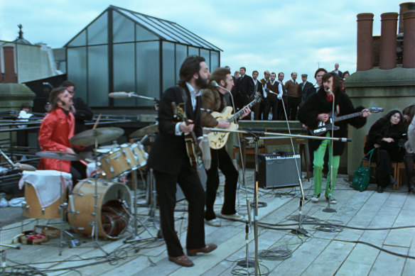 The Beatles at their legendary final performance together, which concludes the epic documentary Get Back.