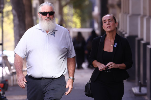 Stuart Shulze, husband of Senior Constable Lynette Taylor, arrives at the Supreme Court of Victoria in Melbourne on Wednesday.