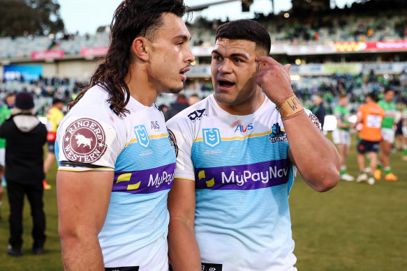 David Fifita (right) has been overlooked for the Maroons again, despite his standing as the leading tackle busting forward in the NRL and his state missing the aggression of Tino Fa’asuamaleaui (left).