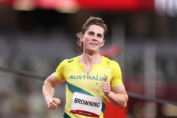 Rohan Browning wins his heat in Tokyo. 