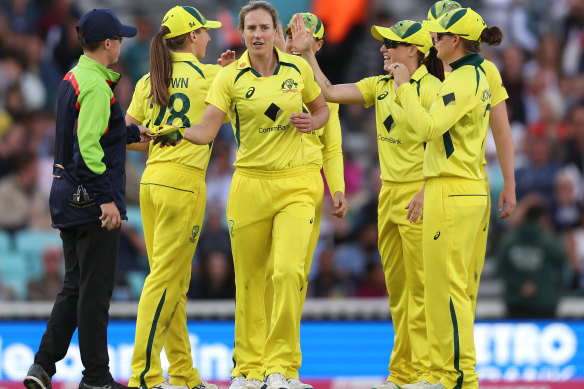 Ellyse Perry made an unbeaten half-century and took a wicket from her sole over at the Oval.