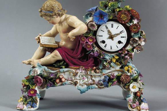 A highly decorated 19th century Meissen clock appeals to a high camp soul.