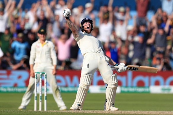 Ben Stokes celebrates England's incredible win.