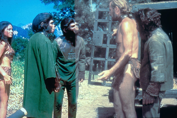 (From left) Linda Harrison, Kim Hunter, Roddy McDowell and Charlton Heston in the original Planet of the Apes (1968). 