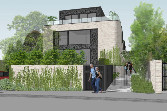 A render of the proposed townhouse development at 76 Wattle Rd in Hawthorn.