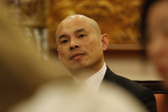 Wang Xining, Deputy of Mission of the Chinese Embassy in Australia, speaks to the media about the coronavirus in Canberra in February 2020.