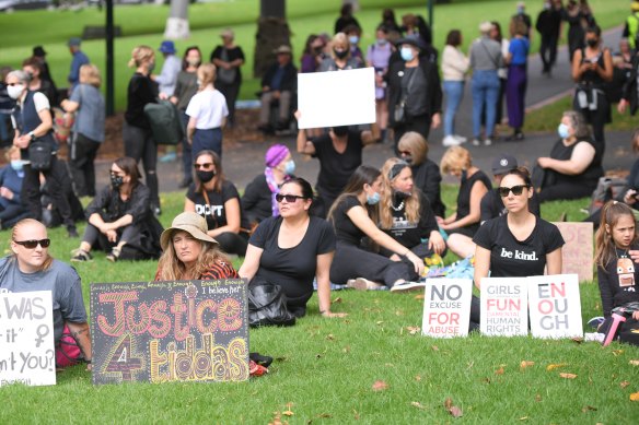 Hundreds of protesters are gathering at Treasury Gardens to demand action on violence against women. 