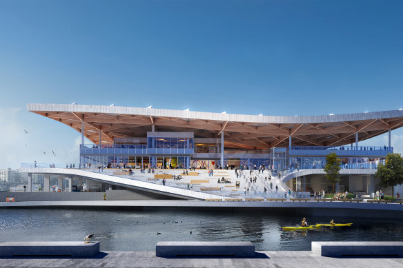 An artistic render of Danish firm 3XN’s design for Sydney’s new fishmarket.