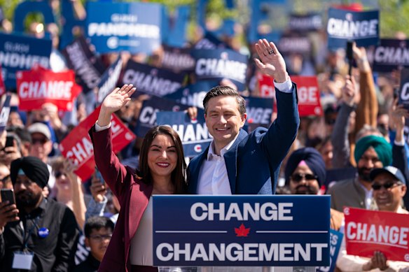 Conservative Party leader Pierre Poilievre and his wife, Anaida, at a campaign rally in Delta, British Columbia on the weekend.