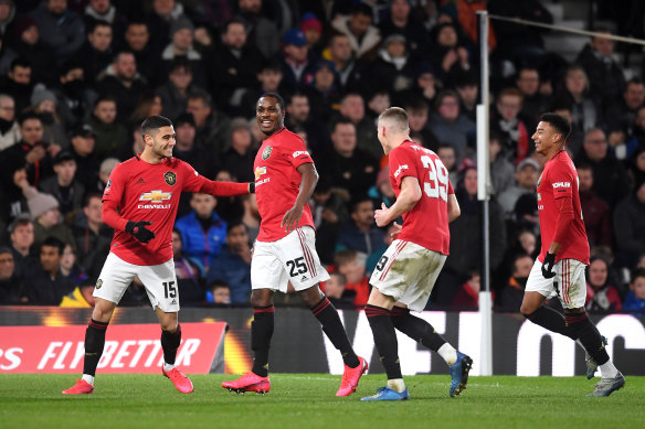 Odion Ighalo (second from left) was the star for Manchester United against Derby.