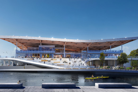 A render of 3XN’s design for Sydney’s new fish market.