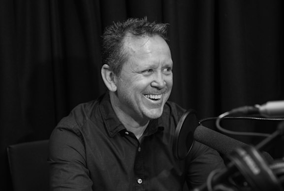 Real Footy host Michael Gleeson in the studio.