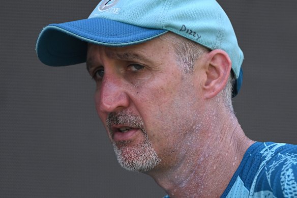 Jason Gillespie during a net session with Pakistan in 2024.