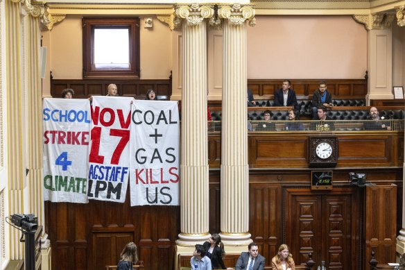 Climate protesters in Victorian parliament.