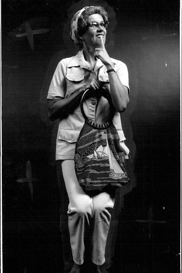 Angela Moore as her stage persona Shirley Purvis, in 1988.