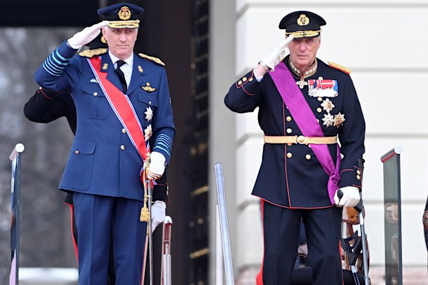King Philippe of Belgium, Queen Mathilde of Belgium, King Harald of Norway and Queen Sonja of Norway attend the official welcoming ceremony at the Palace Square during the State Visit of the King and Queen Of Belgium To Norway on March 24, 2026 in Oslo, Norway