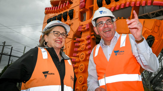 AndrewsThe Premier, Daniel Andrews, and Minister for Transport and Infrastructure, Jacinta Allan at the Victorian Tunnelling Centre in Chadstone in April