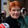 One Nation leader Pauline Hanson arrives at the Federal Court in Sydney on Monday.