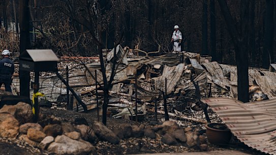 A property destroyed by bushfire in Conjola Park.