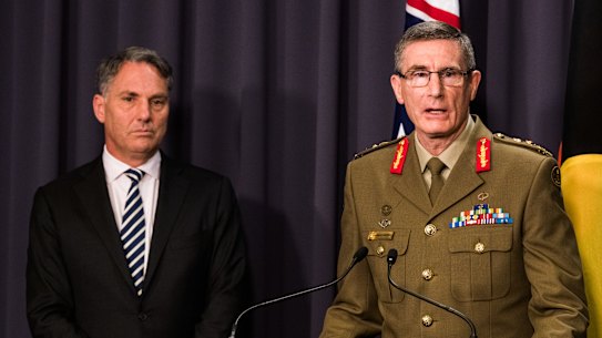 Australian Defence Minister Richard Marles and Chief of the Defence Force Angus Campbell, who has had his term extended by two years.