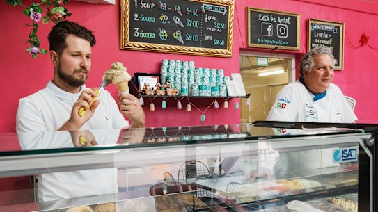 Vincent Piccolo, manager, Art of Gelato Michaelangelo with his father Martino Piccolo, who owns the business. 