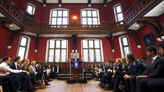 U.S. Secretary of State John Kerry speaks at the Oxford Union at Oxford University, England, Wednesday May 11, 2016.  (Peter Nicholls/Pool Photo via AP) AP picture