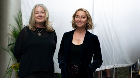 Wood with Asher Keddie, who plays Birdie, the character based on Wood. Keddie, a co-producer, was the “rocket fuel that sent the series into orbit”.