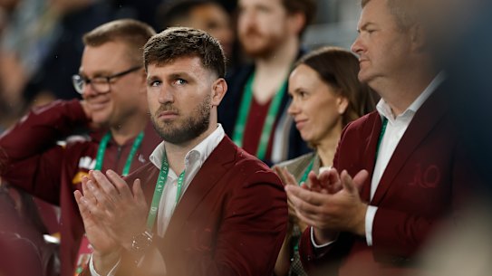 Jai Arrow con el equipo de Queensland en State of Origin I.