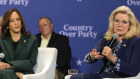 Across the divide. Kamala Harris and former Representative Liz Cheney campaigning together this week. 