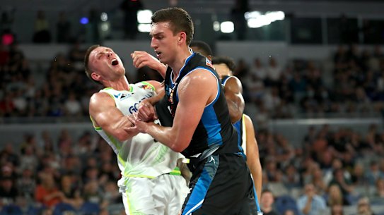 Mitchell Creek and Mason Peatling collide. 