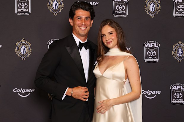 Bailey and Julia Banfield arrive ahead of the 2026 Brownlow Medal on September 21, 2026 in Perth, Australia.