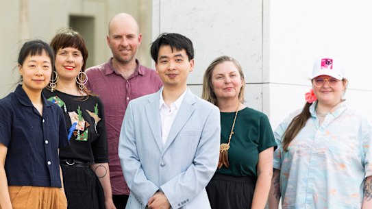PM’s Literary Award winners (from left): Jessica Au, Shannyn palmer, Sam Vincent, Gavin Yuan Gao, Jasmine Seymour and Sarah Winifred Searle.