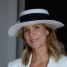 Actor Rachel Griffiths keeps it stylish even with a broken arm on Derby Day. 