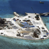 A Chinese base under construction on Mabini (Johnson) Reef, one of the disputed Spratly Islands in the South China Sea.