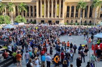 School Strike 4 Climate demonstrators gather in Brisbane’s King George Square on Friday.