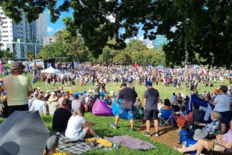 Up to 10,000 people gathered at Musgrave Park for Saturday’s anti-vaccination “festival”.