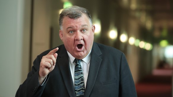 Craig Kelly during a doorstop interview at Parliament House on Wednesday.