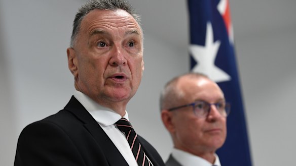 Former Labor minister Craig Emerson (left) and former South Australian premier Jay Weatherill at the release last week of their highly critical review of Labor's federal election campaign. 