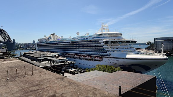 The Ruby Princess cruise ship at the Overseas Passenger Terminal in Circular Quay, Sydney.