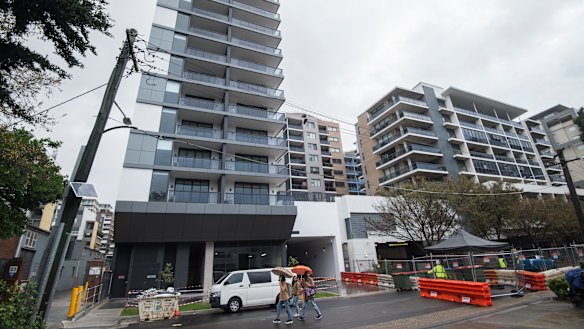 Peak Towers at 27 Church Avenue, left, stands adjacent to the Mascot Towers complex.