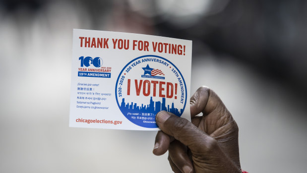 Voters queuing in Chicago said they were worried about the “chaos and confusion” that President Donald Trump has created about mail-in voting and wanted to vote in person to make sure those votes were counted. 