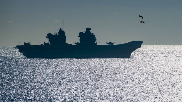 The 65,000-tonne HMS Queen Elizabeth, the largest warship ever built for the Royal Navy of the United Kingdom, arrives at the British territory of Gibraltar.