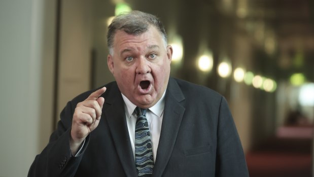 Craig Kelly during a doorstop interview at Parliament House on Wednesday.