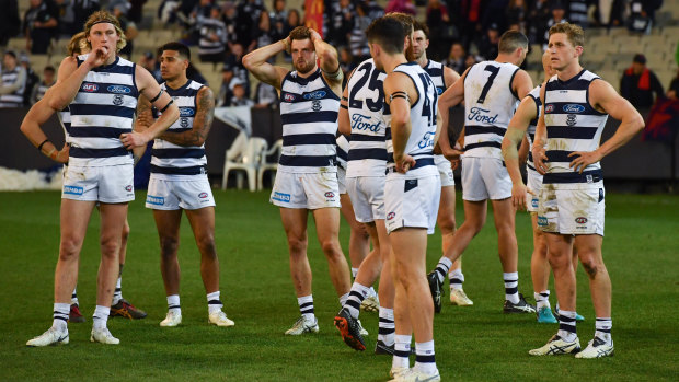 State of shock: Geelong struggled from the first bounce against the Demons.