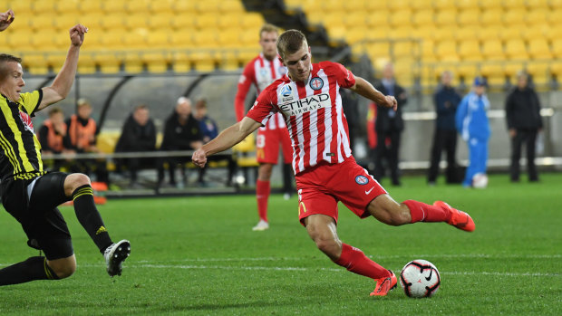 All square: City's Riley McGree shoots and scores to level proceedings against Phoenix.