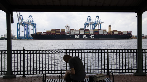 Show is the MSC Gayane container ship on the Delaware River in Philadelphia on Tuesday.