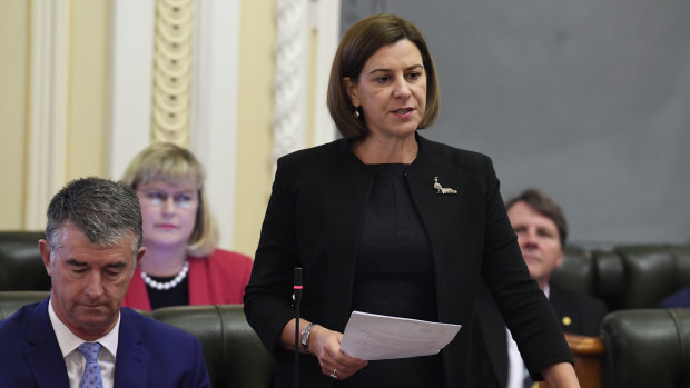 Queensland Opposition Leader Deb Frecklington speaks during question time on Wednesday.