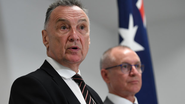 Former Labor minister Craig Emerson (left) and former South Australian premier Jay Weatherill at the release last week of their highly critical review of Labor's federal election campaign. 